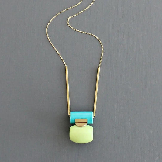 David Aubrey Turquoise and Mint Geometric Pendant Necklace