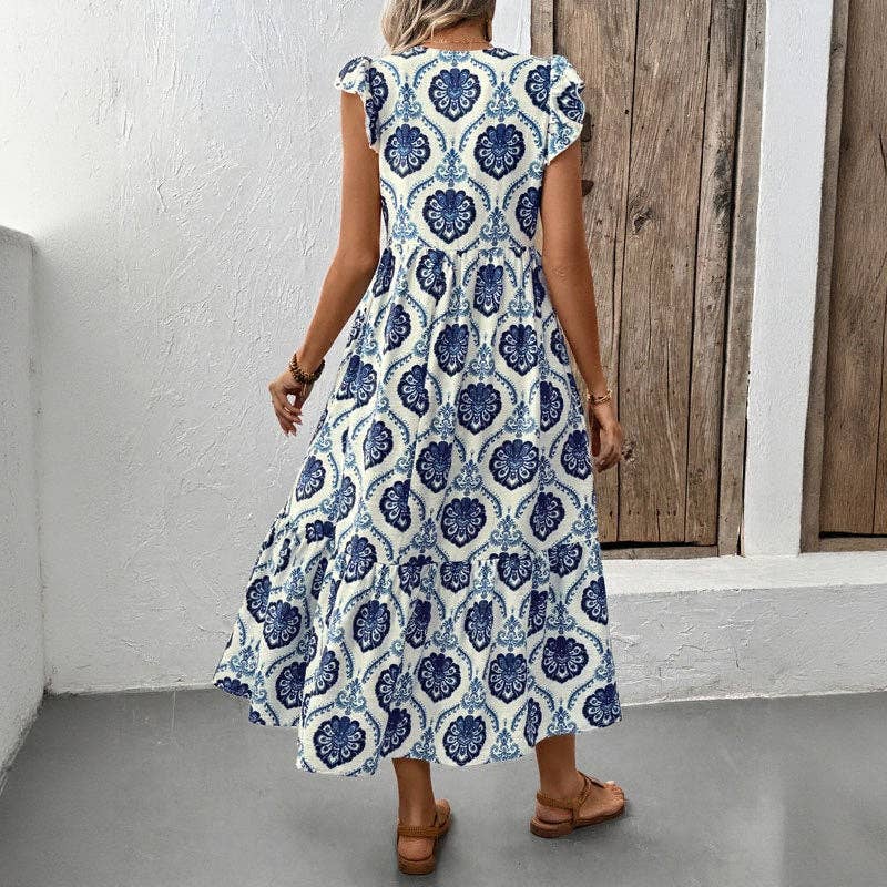 Floral Print Maxi Dress: Blue