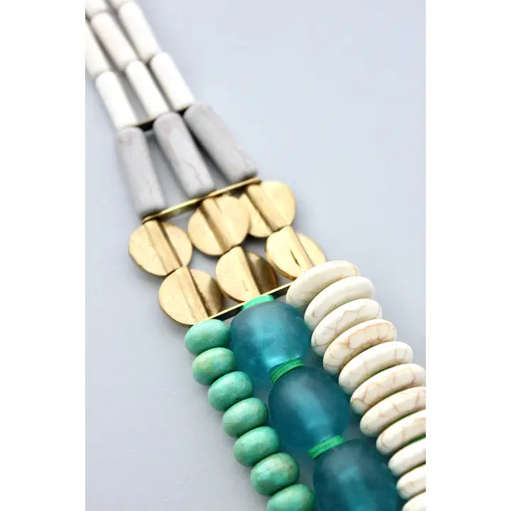 Triple Strand White Stone Necklace