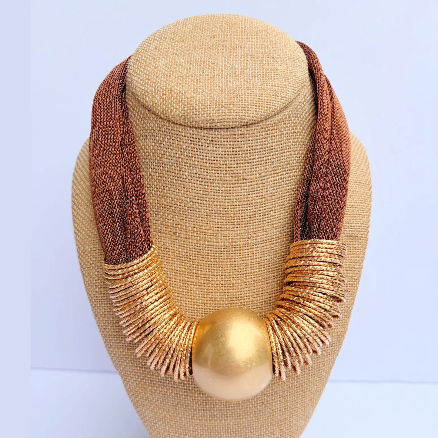Katie Kollective Gold Mesh Metal Ball + Rings Necklace
