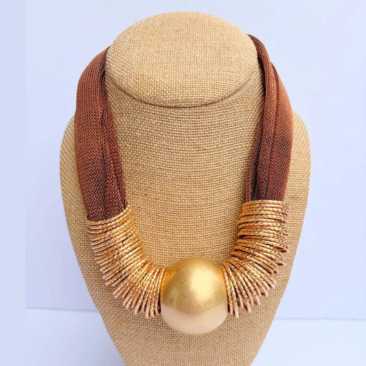 Katie Kollective Gold Mesh Metal Ball + Rings Necklace