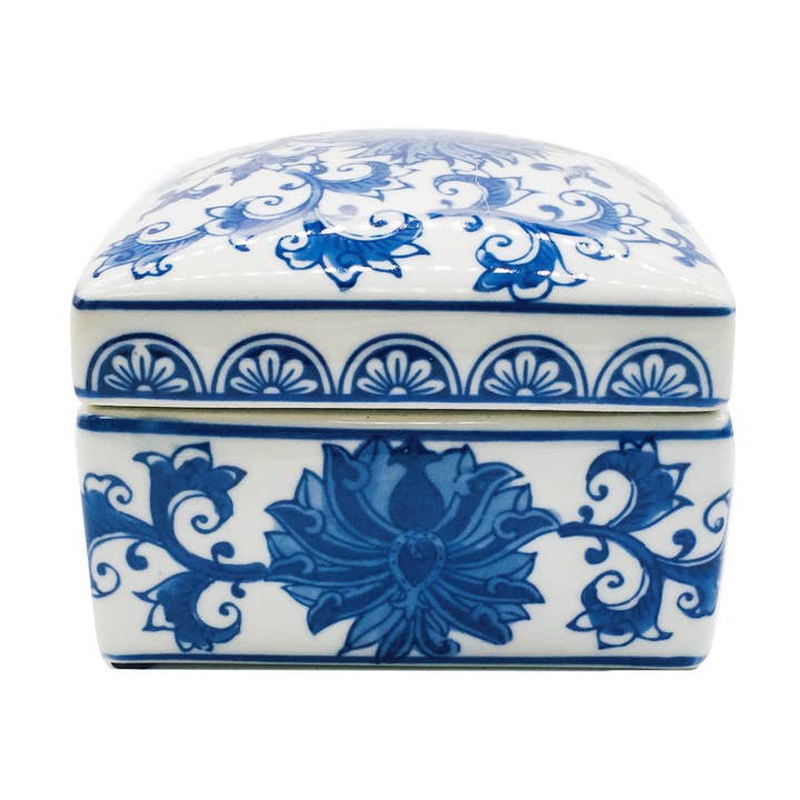 Blue & White Square Lotus Box