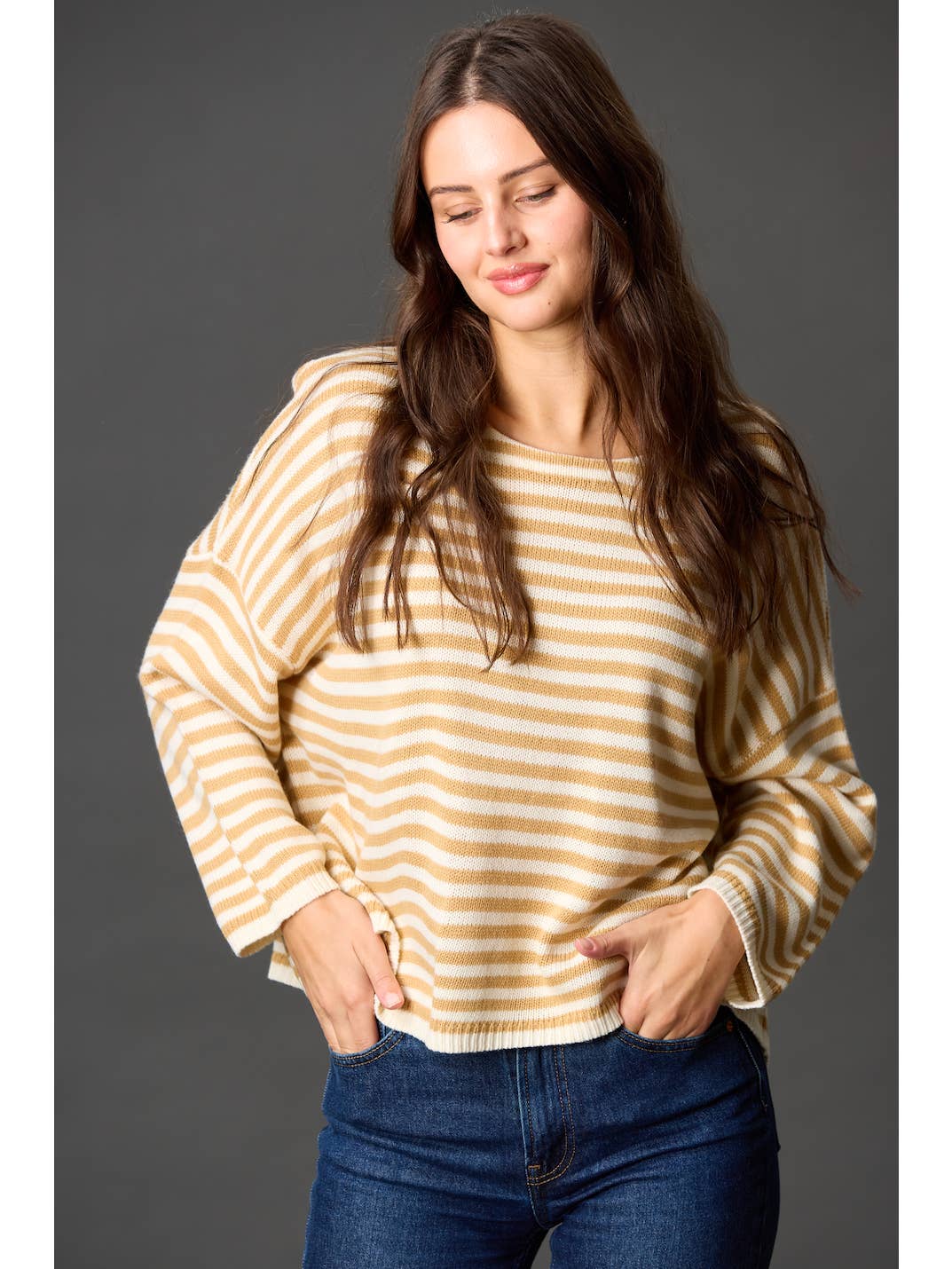 Brenda Sweater in Beige Stripes