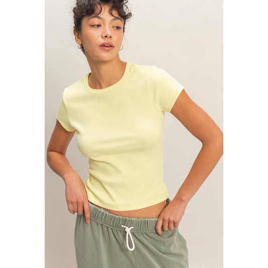 Basic Ribbed Tee in Yellow