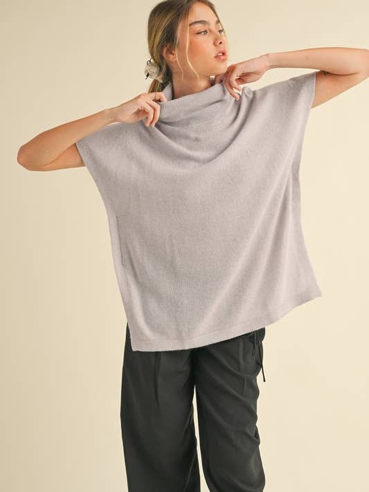 Mock Neck Poncho Top in Lavender