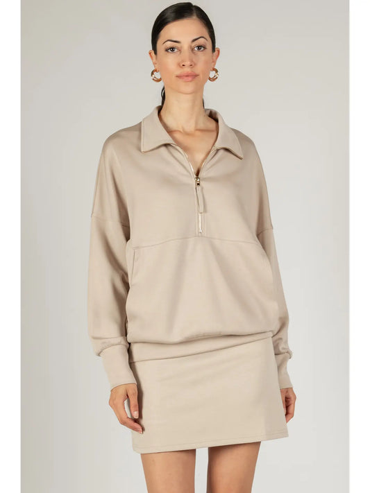 Sophia Zip Up Pullover in Taupe