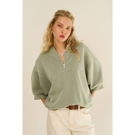 Erin Quarter Zip Top in Sage