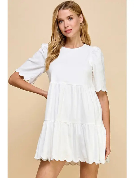 Jayne Scalloped Mini Dress in White