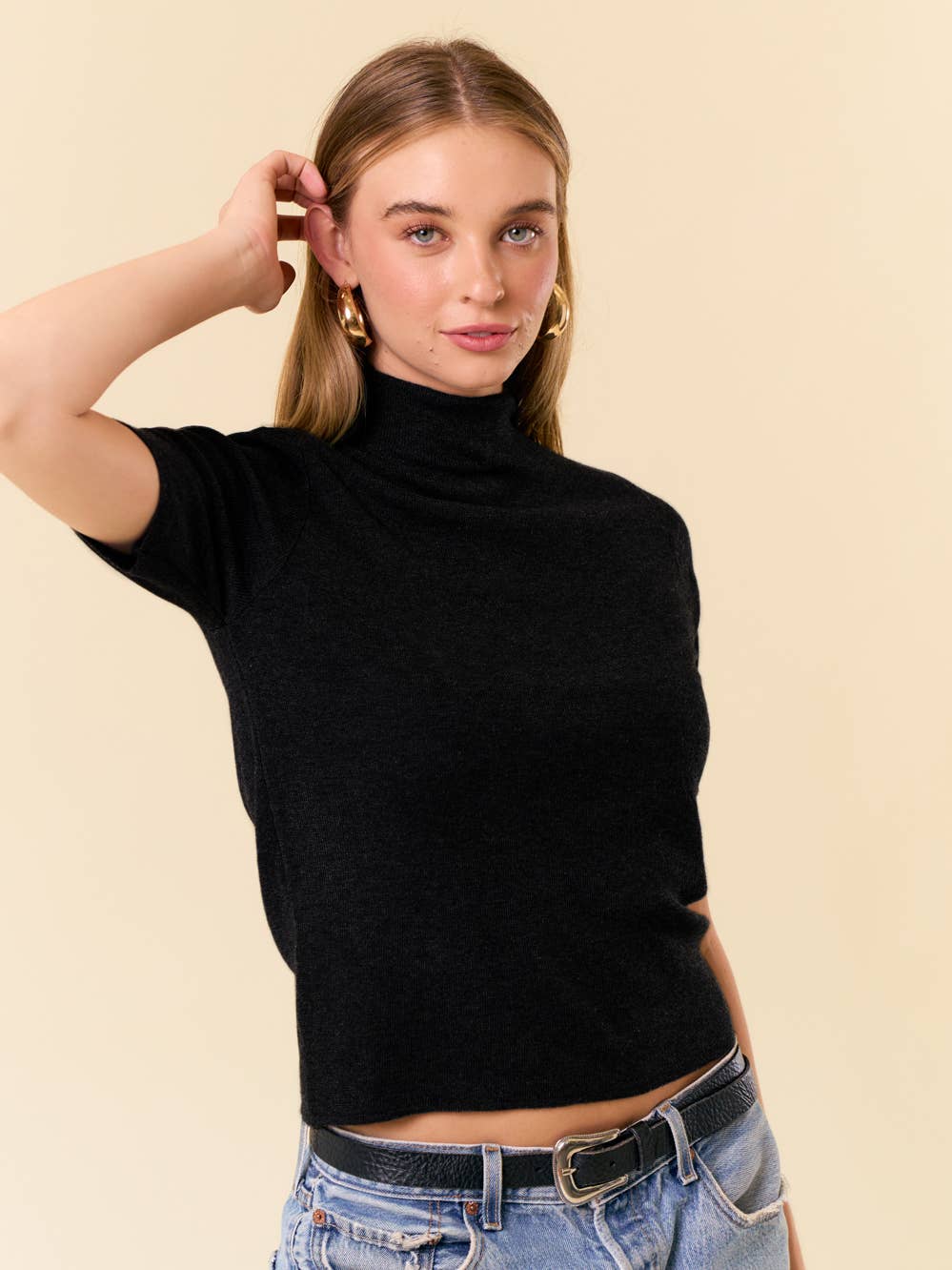 Caroline Mock Neck Top in Black
