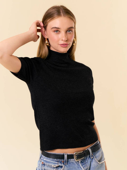 Caroline Mock Neck Top in Black