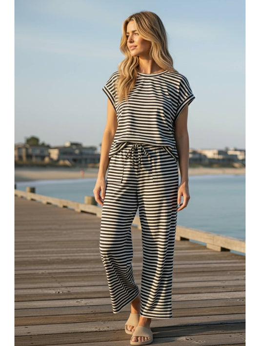 Nora Striped Top and Pants Set black/cream