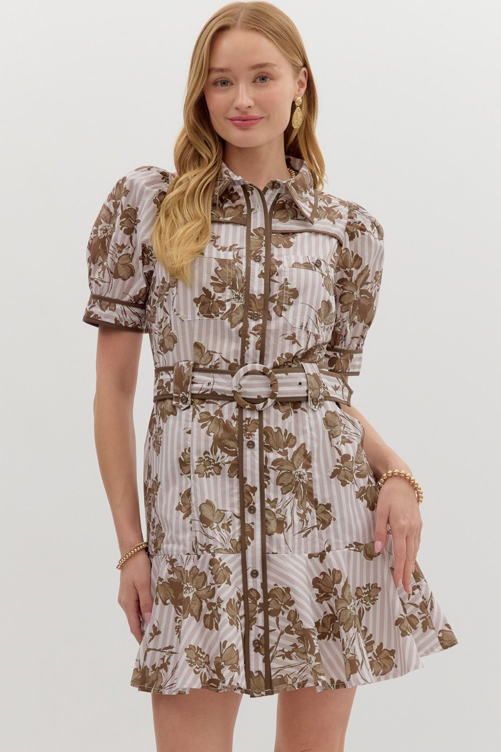 Megan Mini in Brown Floral Stripes