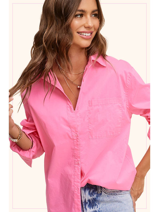 Collared Button Poplin Shirt in Pink