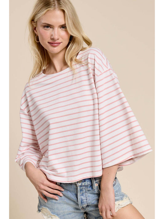 Bailey Striped Semi Crop Top in Blush
