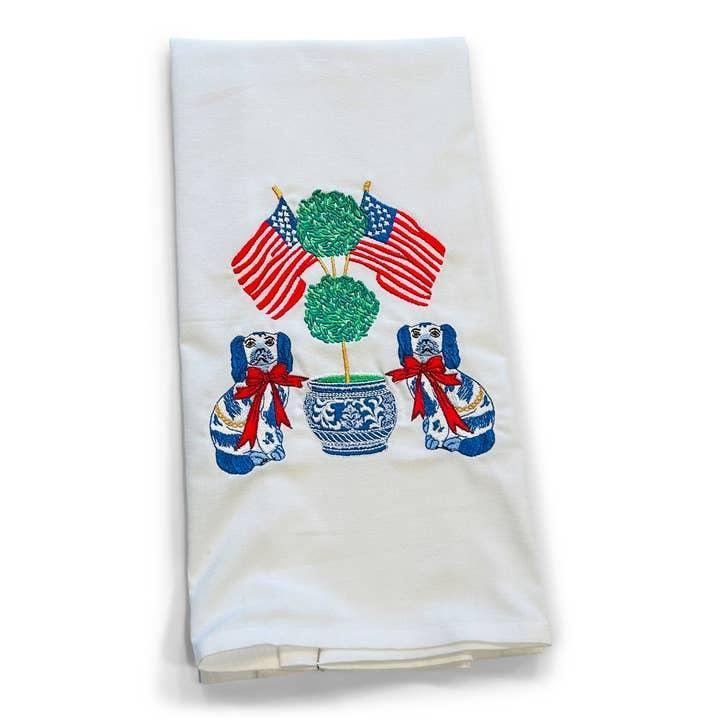 Staffordshire Dogs + American Flags Tea  Towel