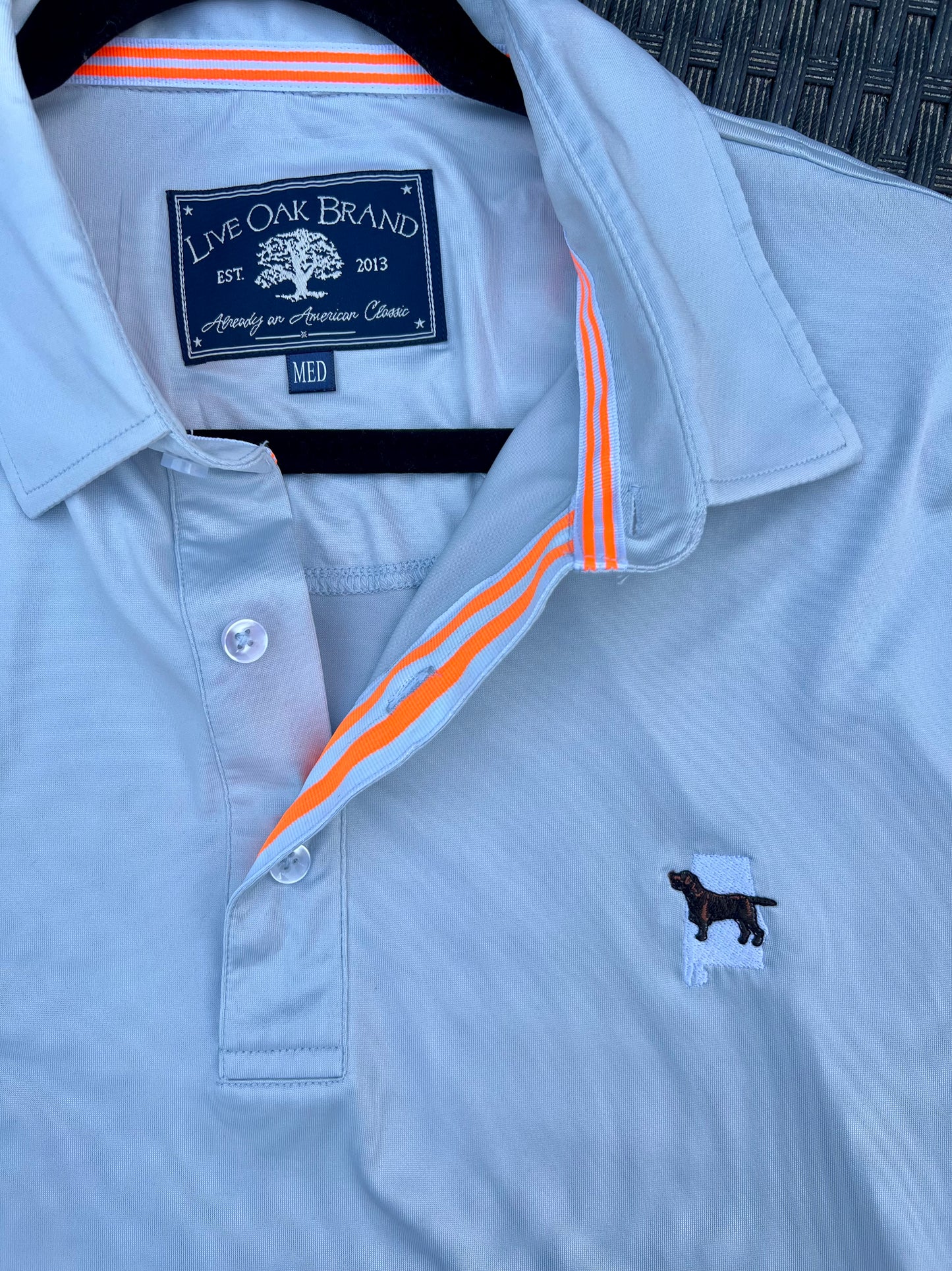 Glacier Grey River and  Co Logo Performance Polos