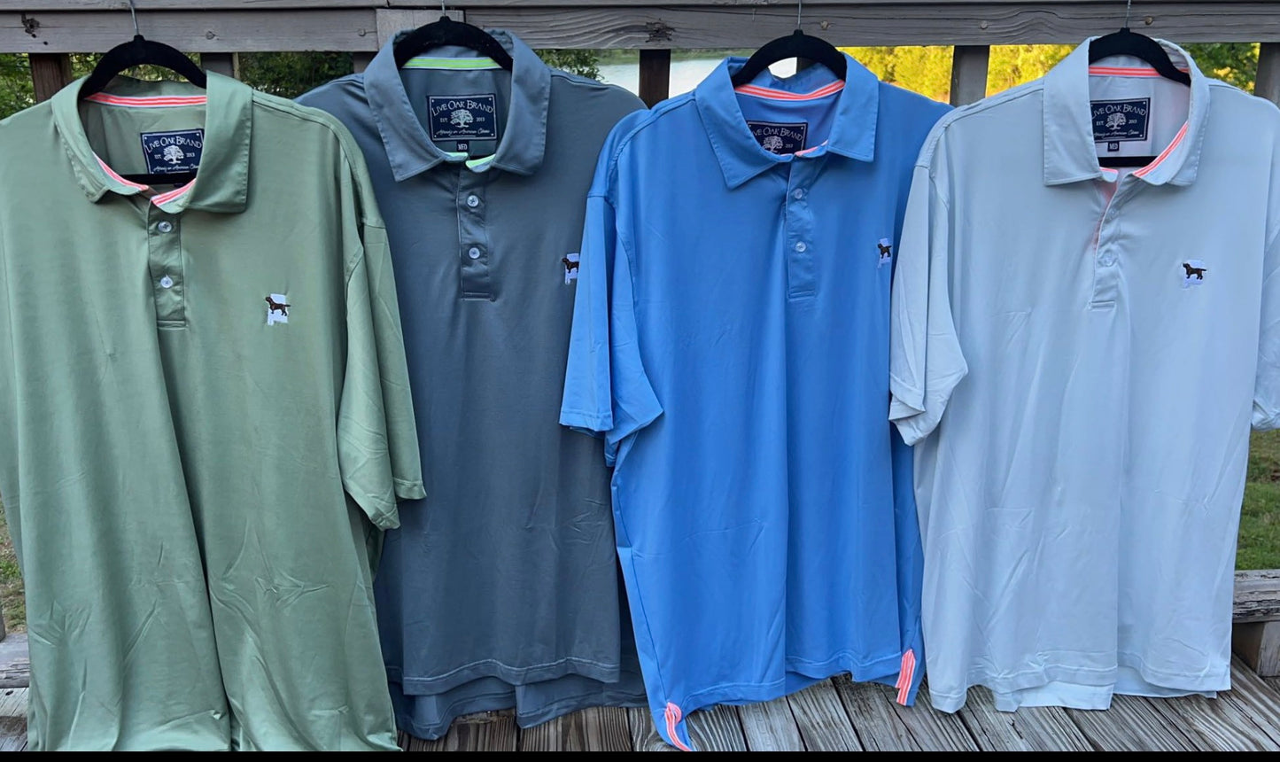 Glacier Grey River and  Co Logo Performance Polos