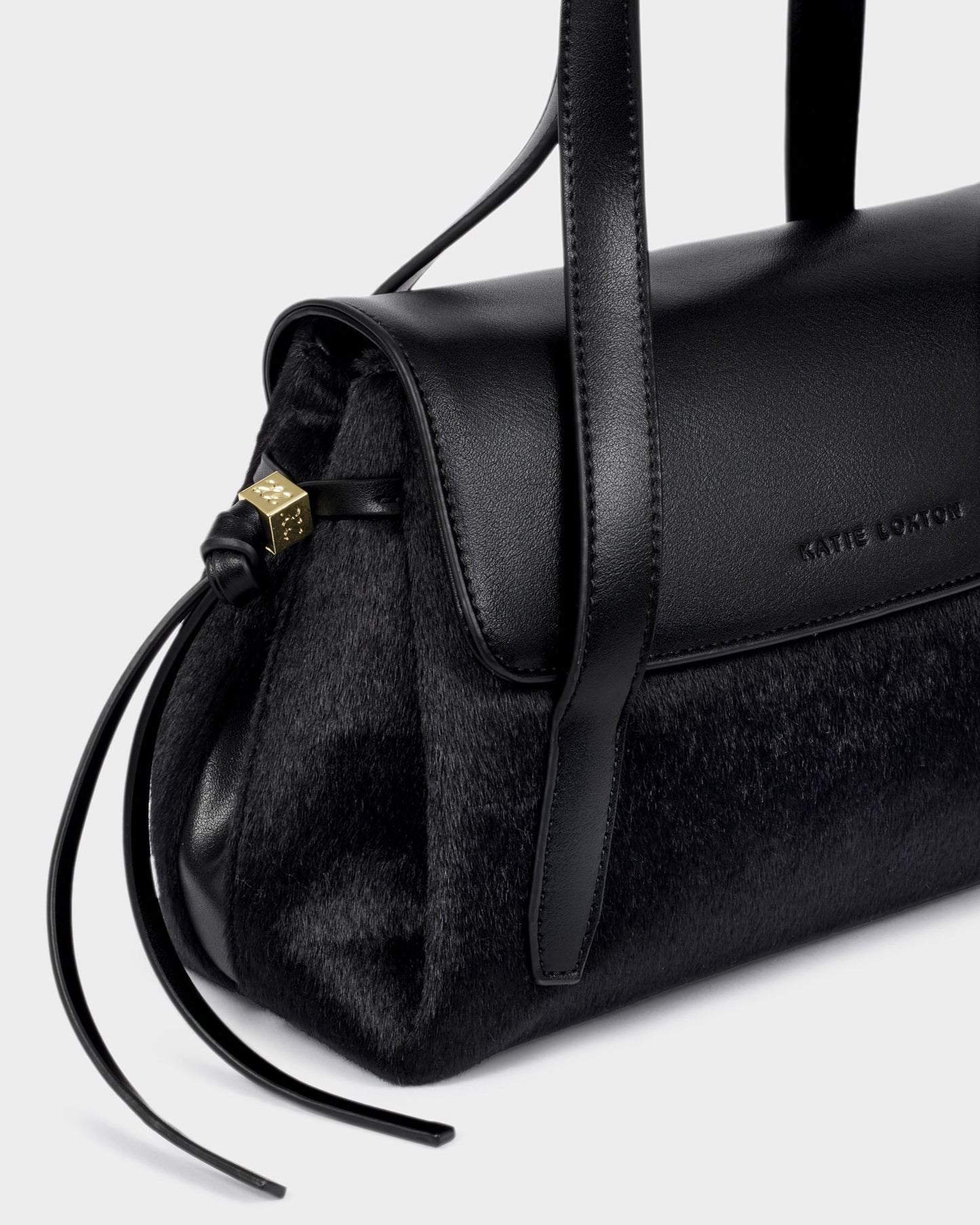 KL: Alyssa Top Handle Purse in Black Faux Pony