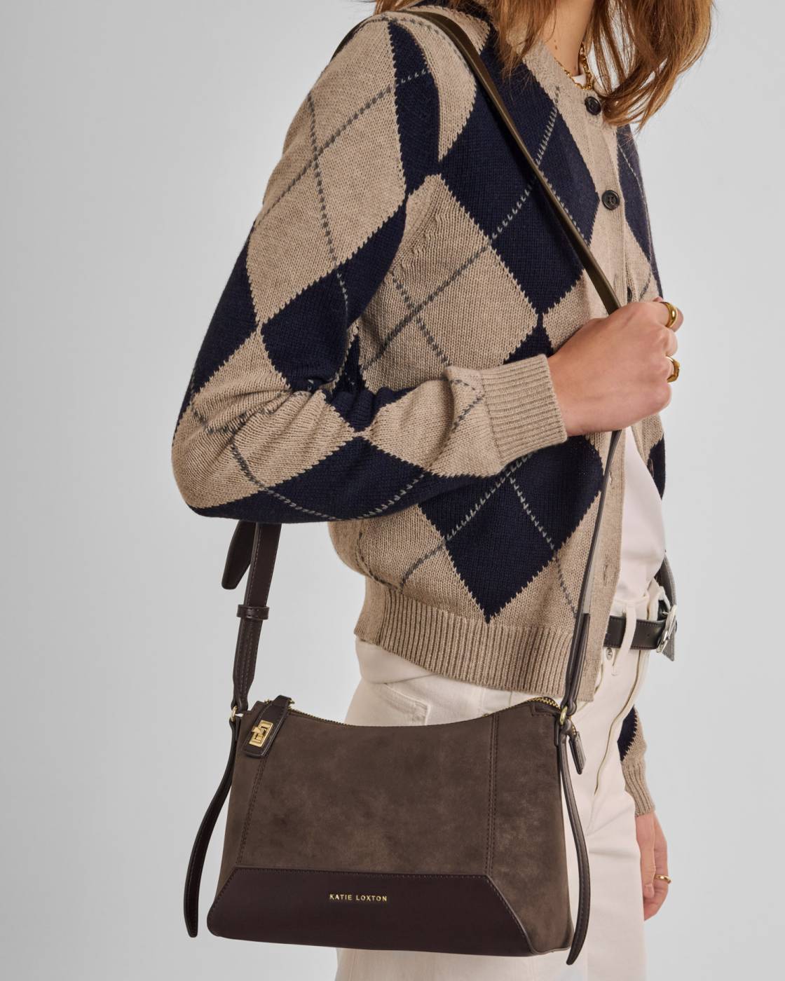 KL: Charlbury Suedette Crossbody Bag In Bitter Choco