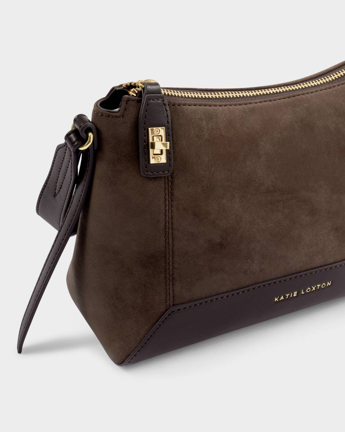 KL: Charlbury Suedette Crossbody Bag In Bitter Choco