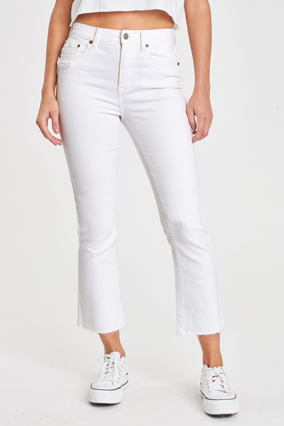 Shy girl high rise crop flare in white lightning